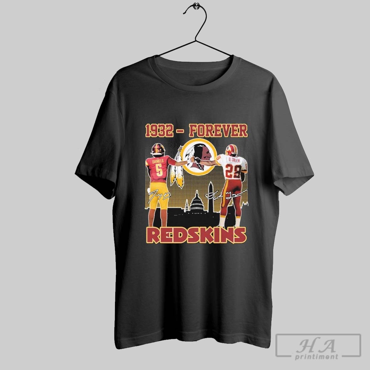 Jayden Daniels And Darrell Green Washington Commanders 1932 Forever Redskins Signatures T Shirts