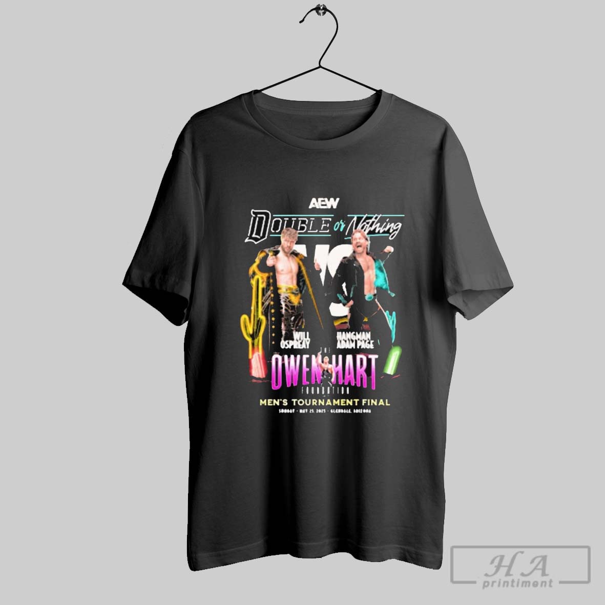 Official Aew Double Or Nothing 2025 Will Ospreay Vs Hangman Adam Page Owen Hart Foundation Mens Final Matchup T Shirt