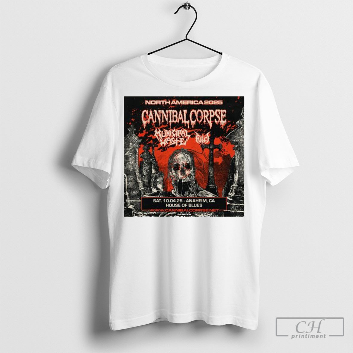 Official Cannibal Corpse North America Tour 2025 With Municipal Waste And Fulci House Of Blues Anaheim On October 4th T Shirt