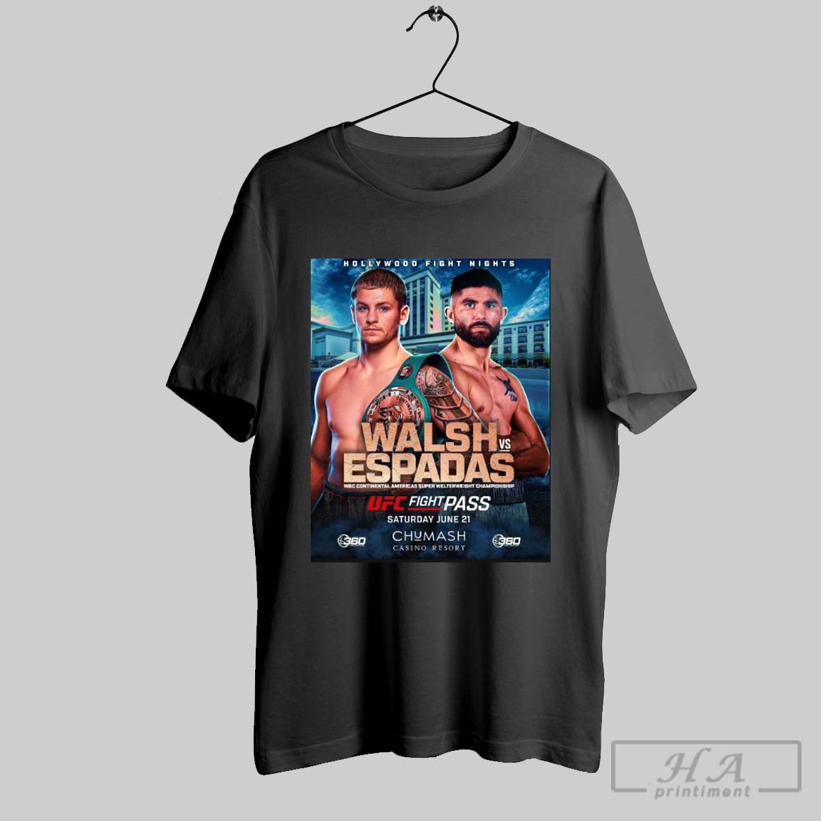 Official Hollywood Fight Nights Walsh Vs Espadas Ufc Fight Pass June 21 2025 Wbc Continental Americas Super Welterweight Championship T Shirt