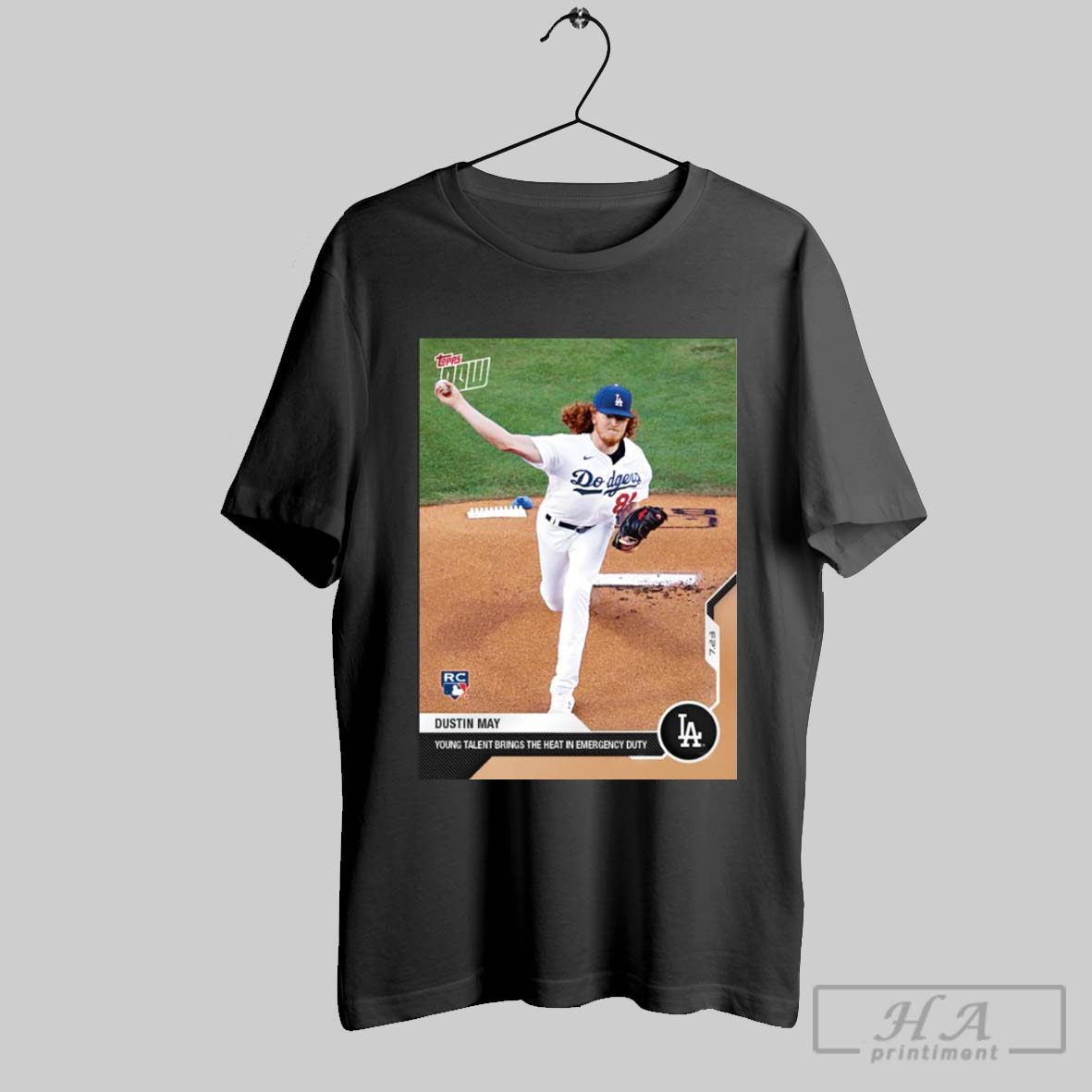Official Los Angeles Dodgers Mlb Dustin May Young Talent Brings The Heat In Emergency Duty Poster Topps T Shirt