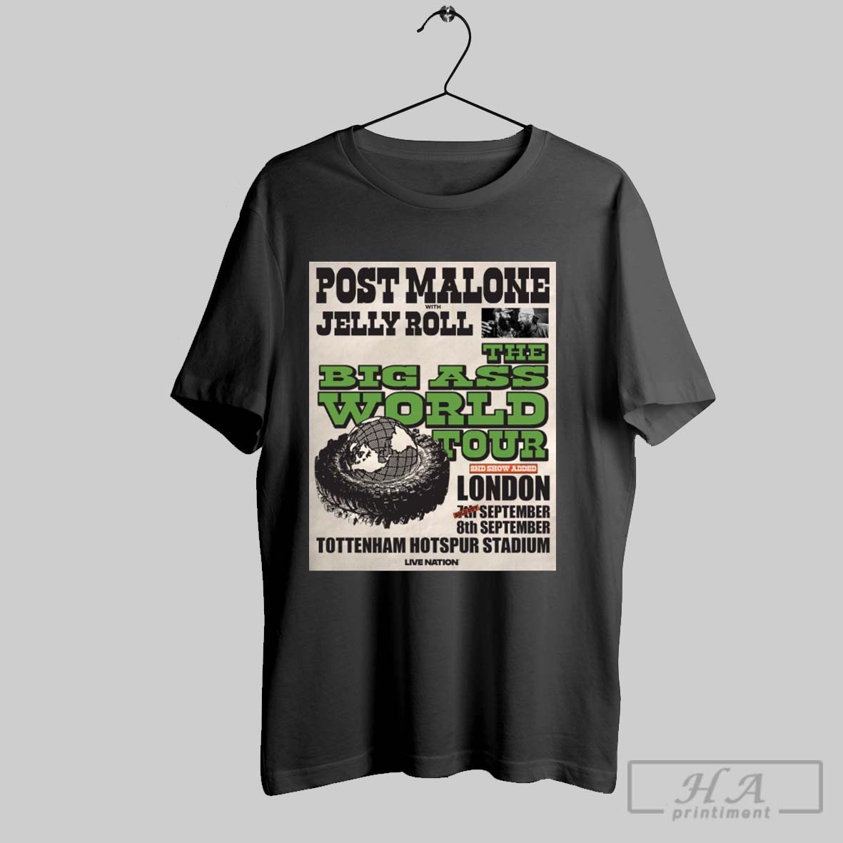 Official Post Malone With Jelly Roll The Big Ass World Tour London Tottenham Hotspur Stadium Sept 2025 Poster T Shirt