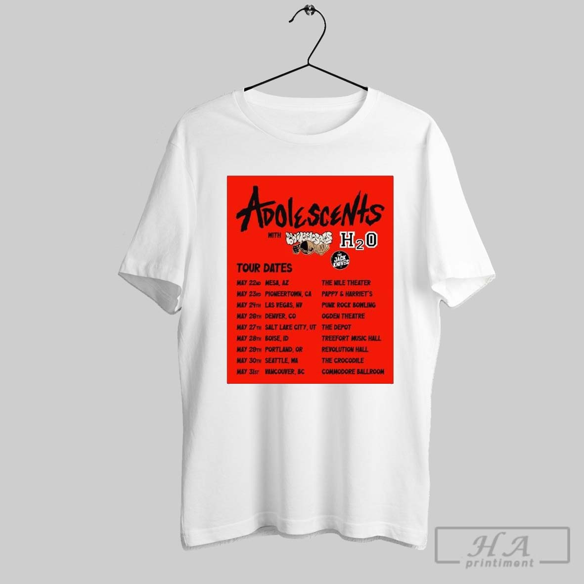 Official Poster Adolescents With The Nile Underground H2o The Jack Knives Tour Dates May 22 31 2025 T Shirt