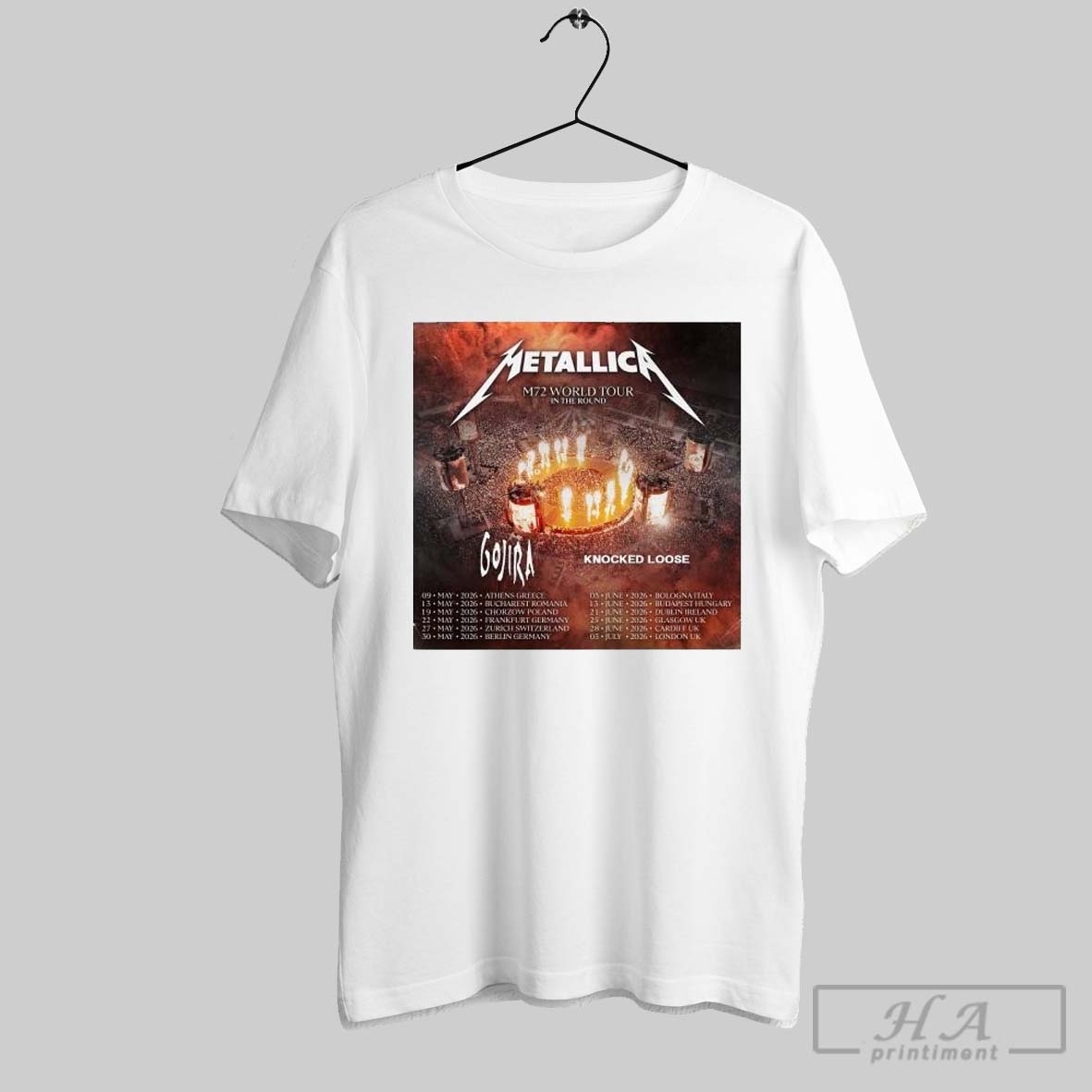 Official Poster Metallica M72 World Tour In The Round With Gojira Knocked Loose 2026 T Shirt
