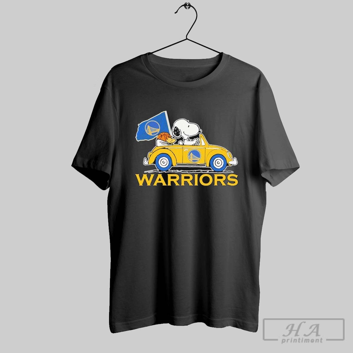 Official Snoopy And Woodstock Drive Car The Peanuts Golden State Warriors T Shirts