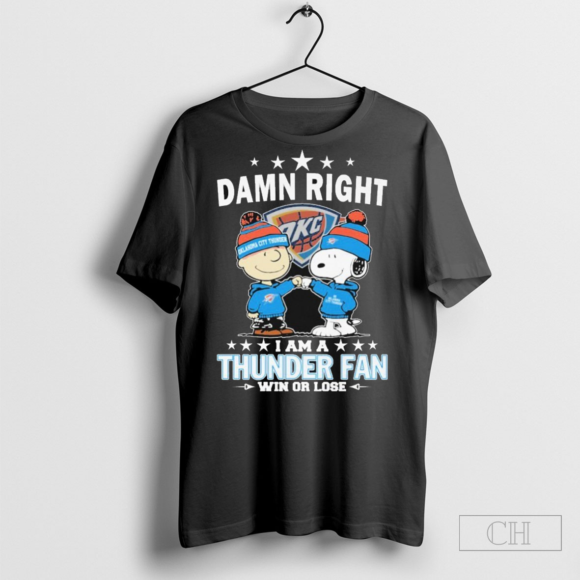 Snoopy And Charlie Brown The Peanuts Damn Right I Am A Oklahoma City Thunder Fan Win Or Lose T Shirt