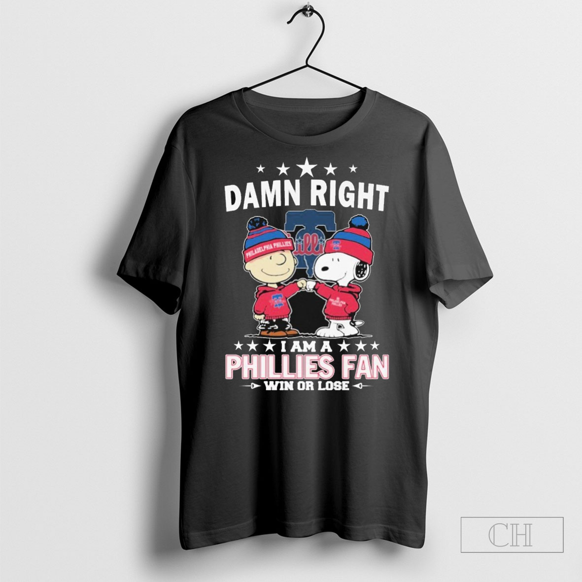 Snoopy And Charlie Brown The Peanuts Damn Right I Am A Philadelphia Phillies Fan Win Or Lose T Shir