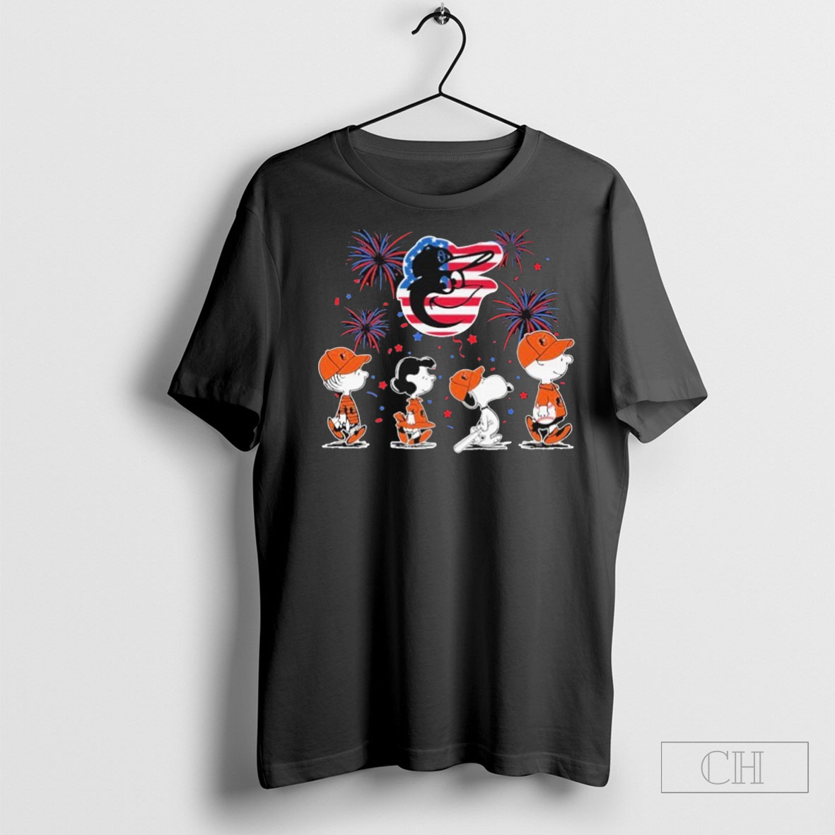 Snoopy And The Peanuts Baltimore Orioles 4th Of July American Flag T Shirt