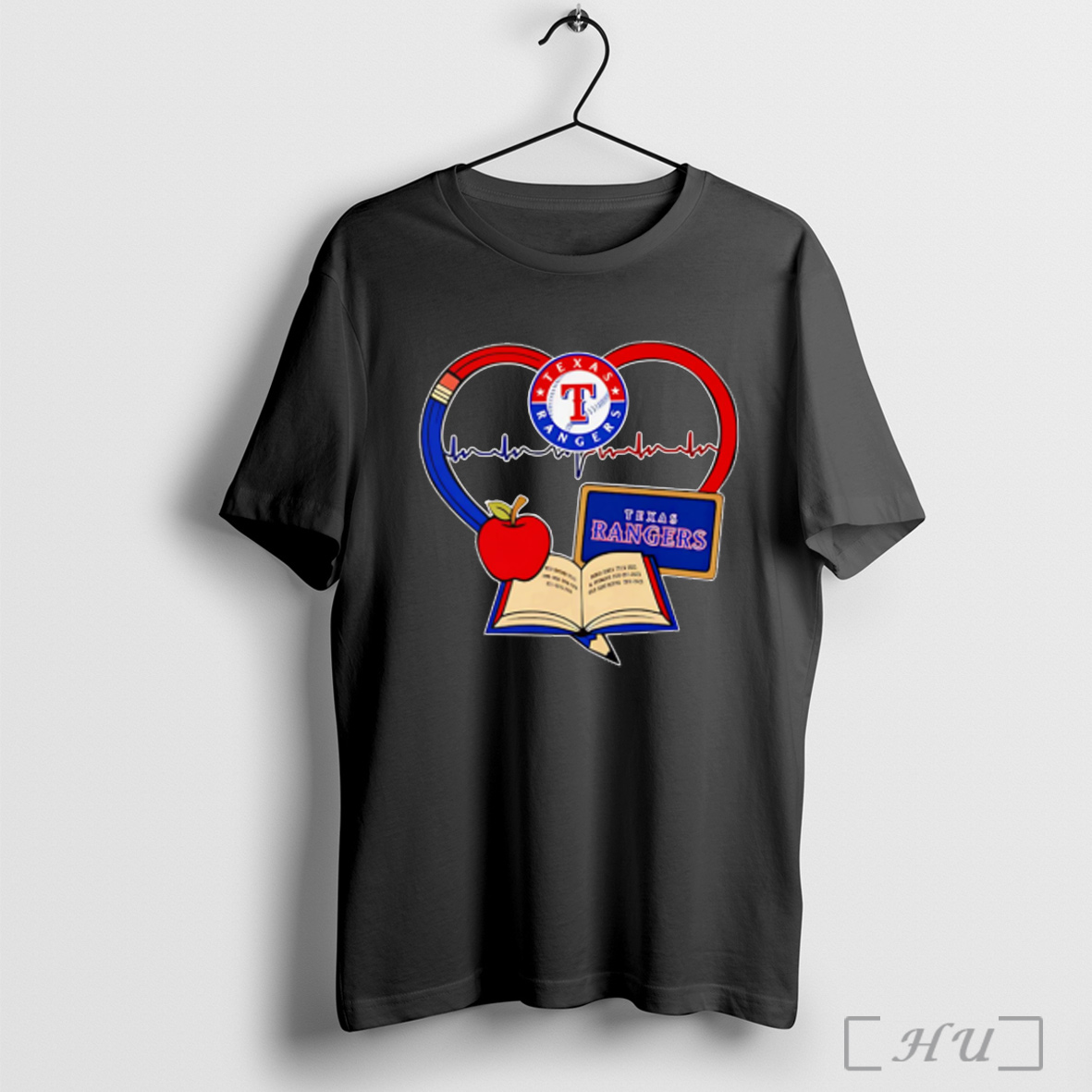 Teacher Pencil Apple Heart Texas Rangers T Shirt Sweatshirt