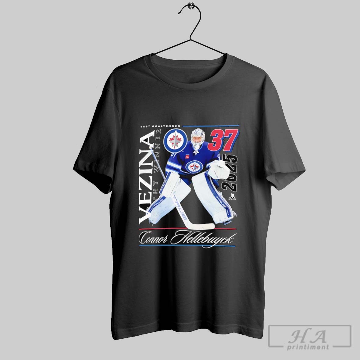 Connor Hellebuyck 37 Winnipeg Jets 2025 Vezina Trophy Winner Shirt