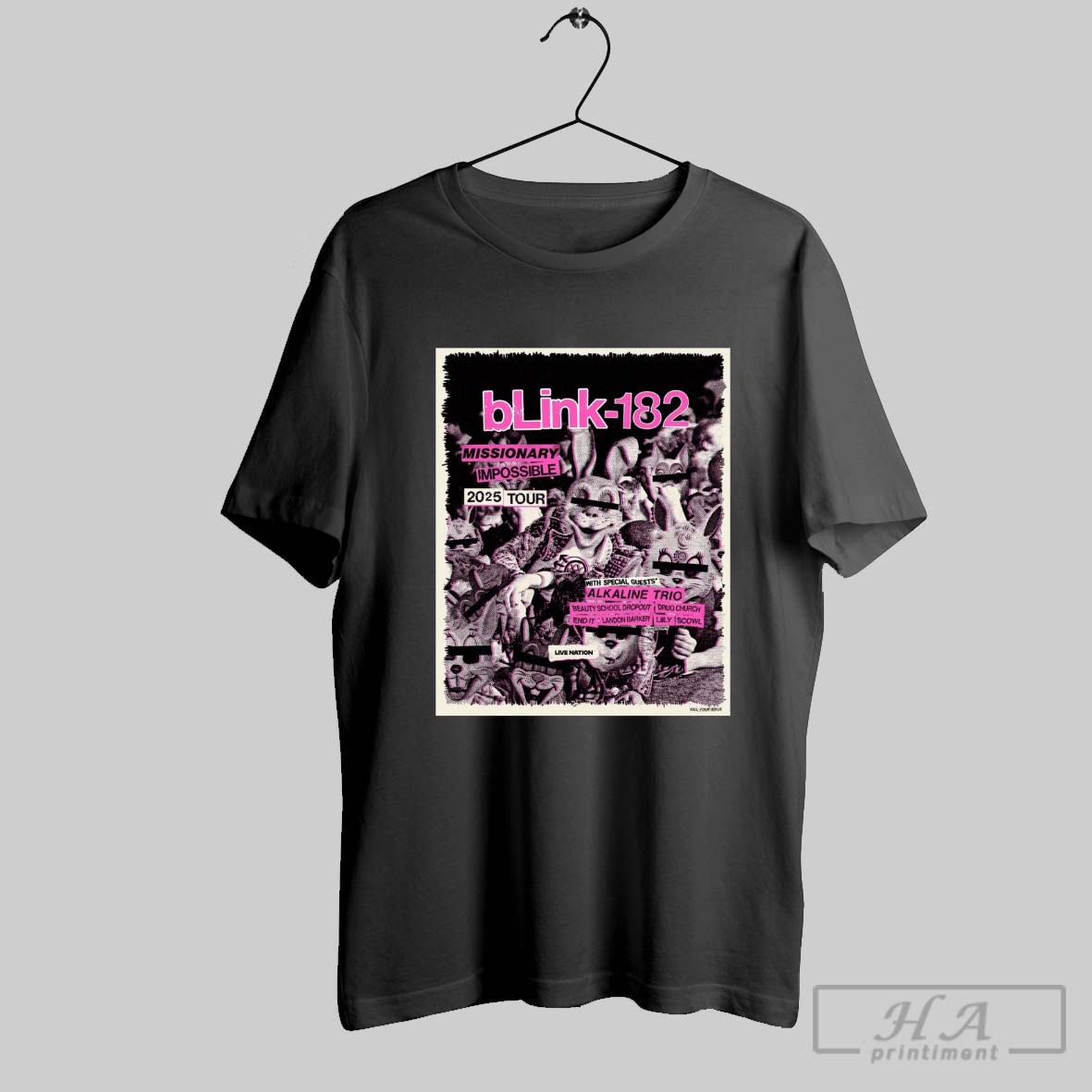 Official Blink 182 Missionary Impossible 2025 Tour With Alkaline Trio Beauty School Dropout Poster T Shirt