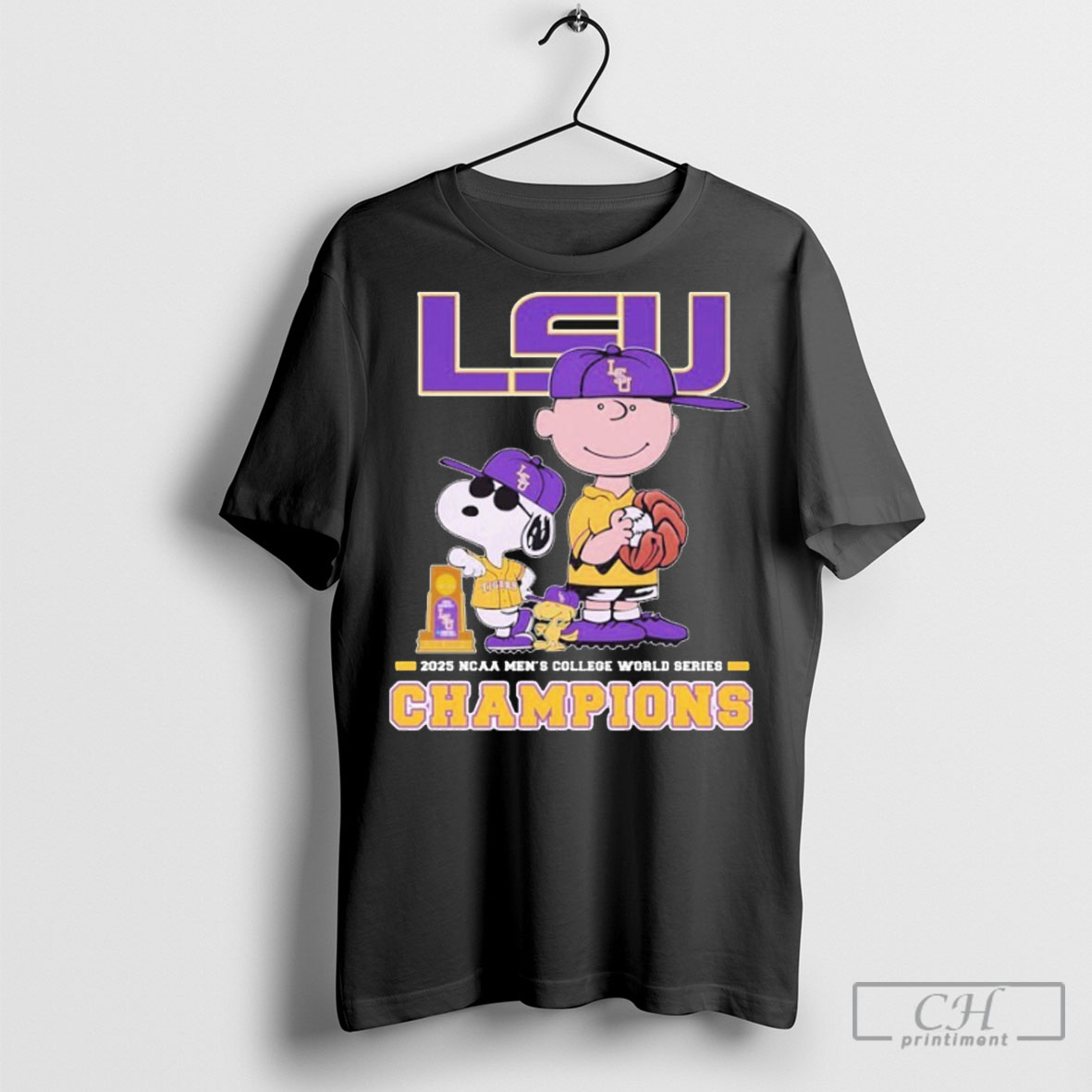 Official Snoopy Woodstock And Charlie Brown The Peanuts Lsu Tigers 2025 Ncaa Baseball Mens College World Series Champions Shirt