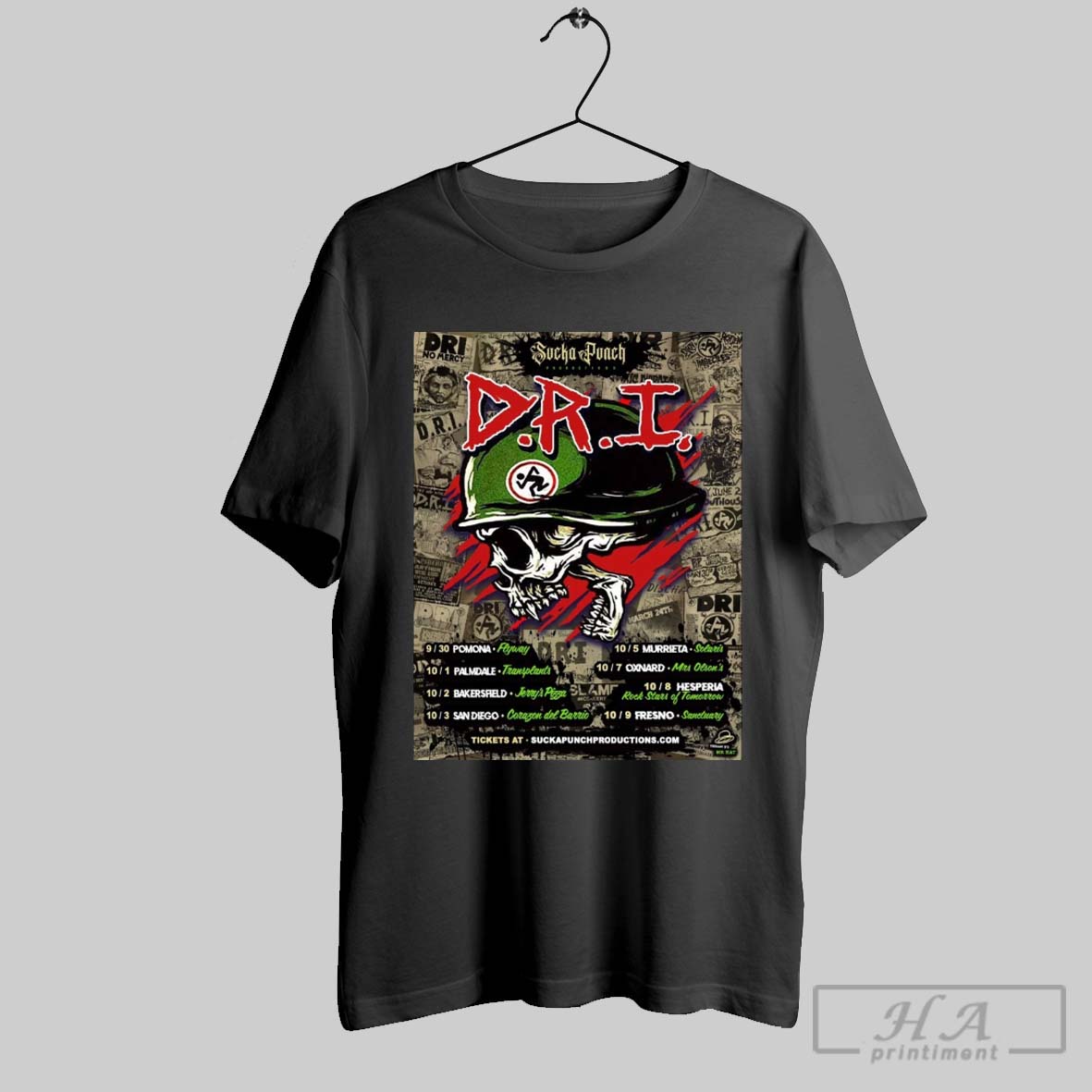 Official Sucka Punch Dri Concert 9 30 Pomona Flyway 10 1 Palmdale Transplants 10 2 Bakersfield Jerrys Pizza Poster T Shirt