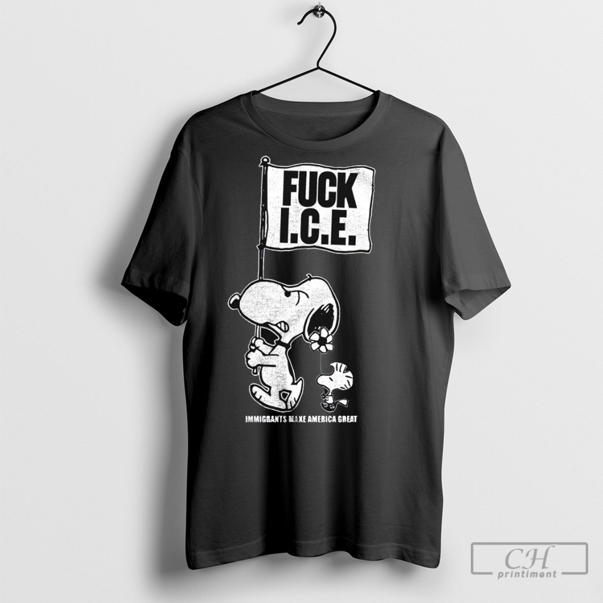 Snoopy Peanuts Fuck Ice Flag Immigrants Make America Great Shirt