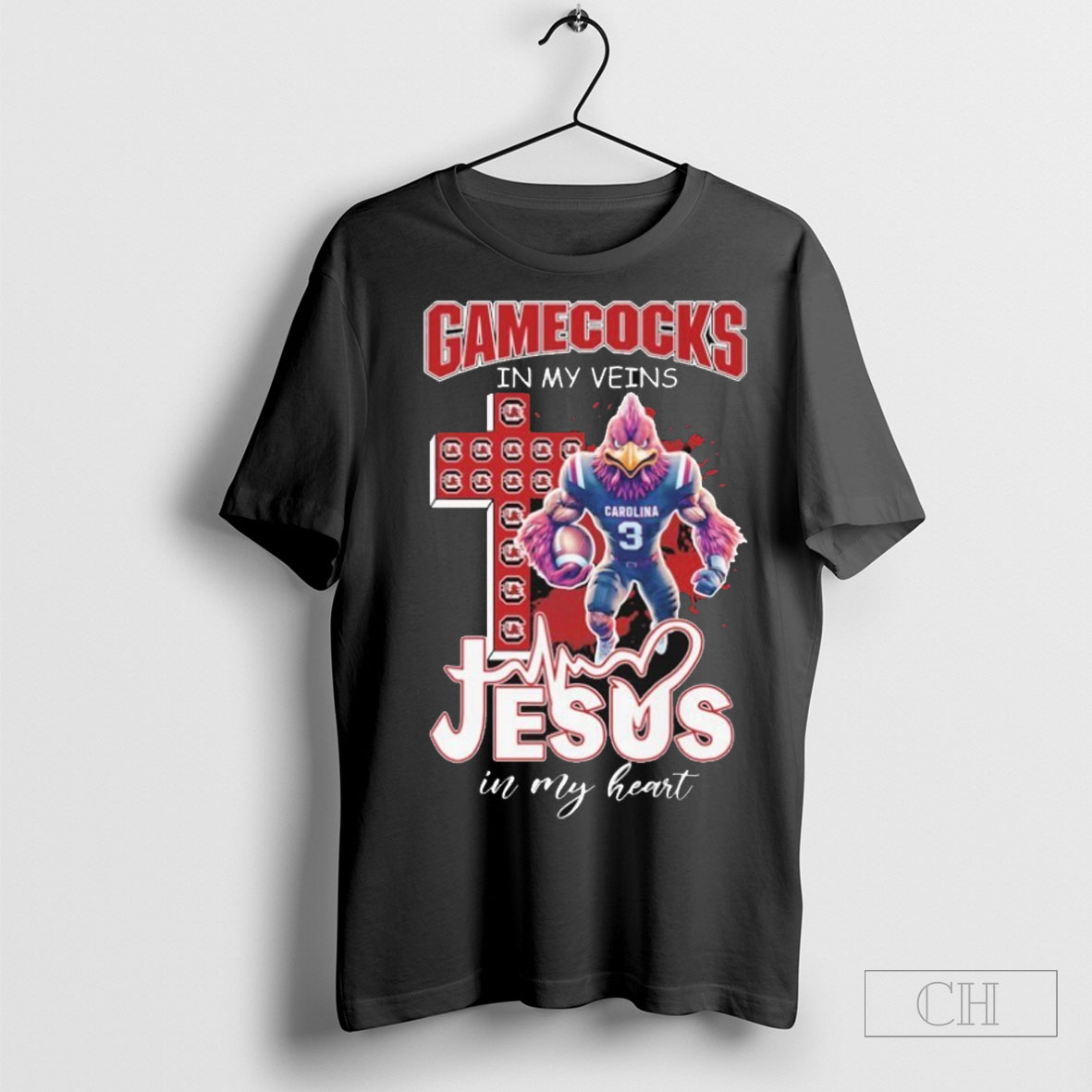 South Carolina Gamecocks In My Veins Jesus In My Heart Mascot T Shirt
