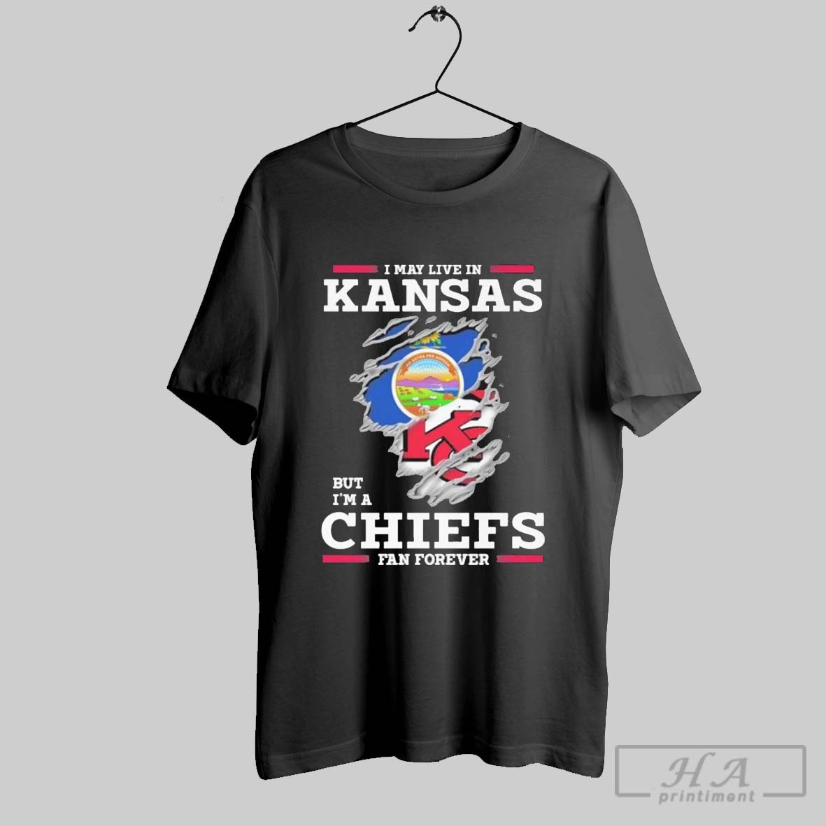 I May Live In Kansas But Im A Kansas City Chiefs Fan Forever Shirt