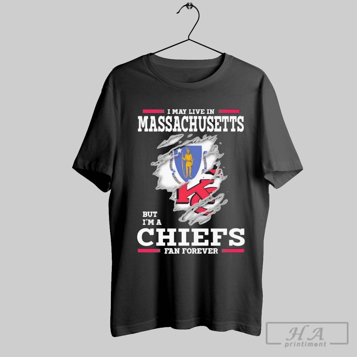 I May Live In Massachusetts But Im A Kansas City Chiefs Fan Forever Shirt