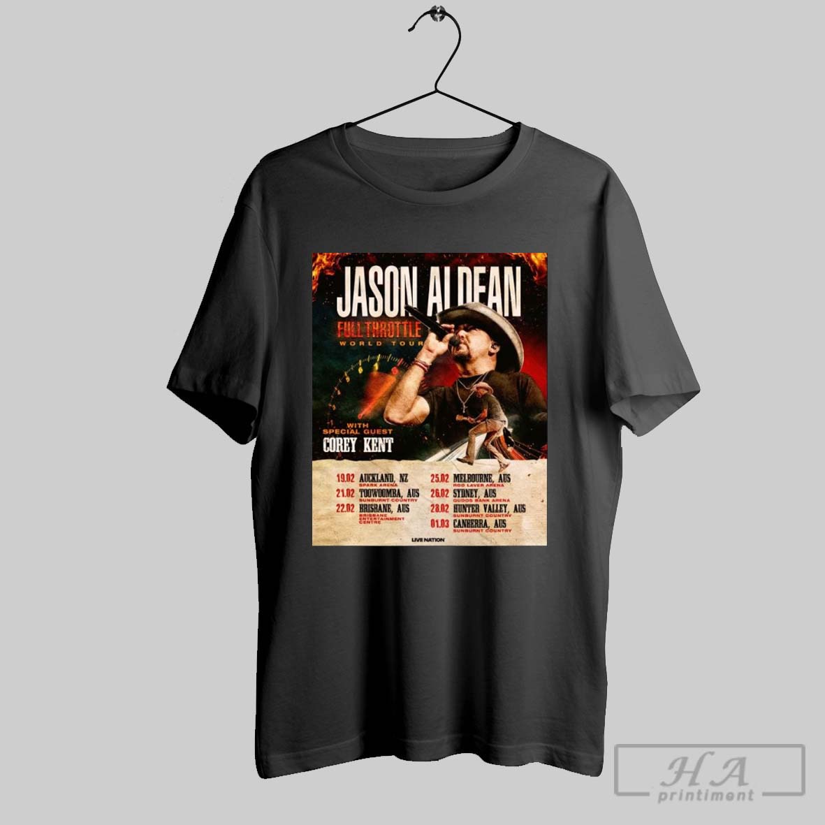 Jason Aldean Full Throttle World Tour To New Zealand And Australia With Special Guest Corey Kent 2025 Shirt
