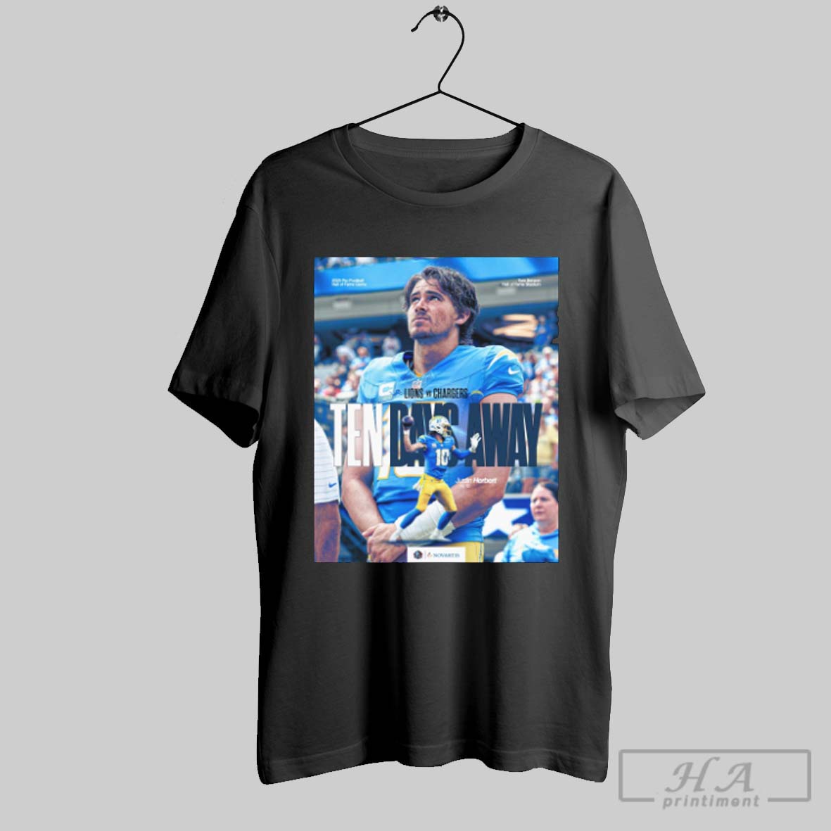 Official Justin Herbert Detroit Lions Vs Los Angeles Chargers Ten Days Away 2025 Pro Football Hof Game T Shirt
