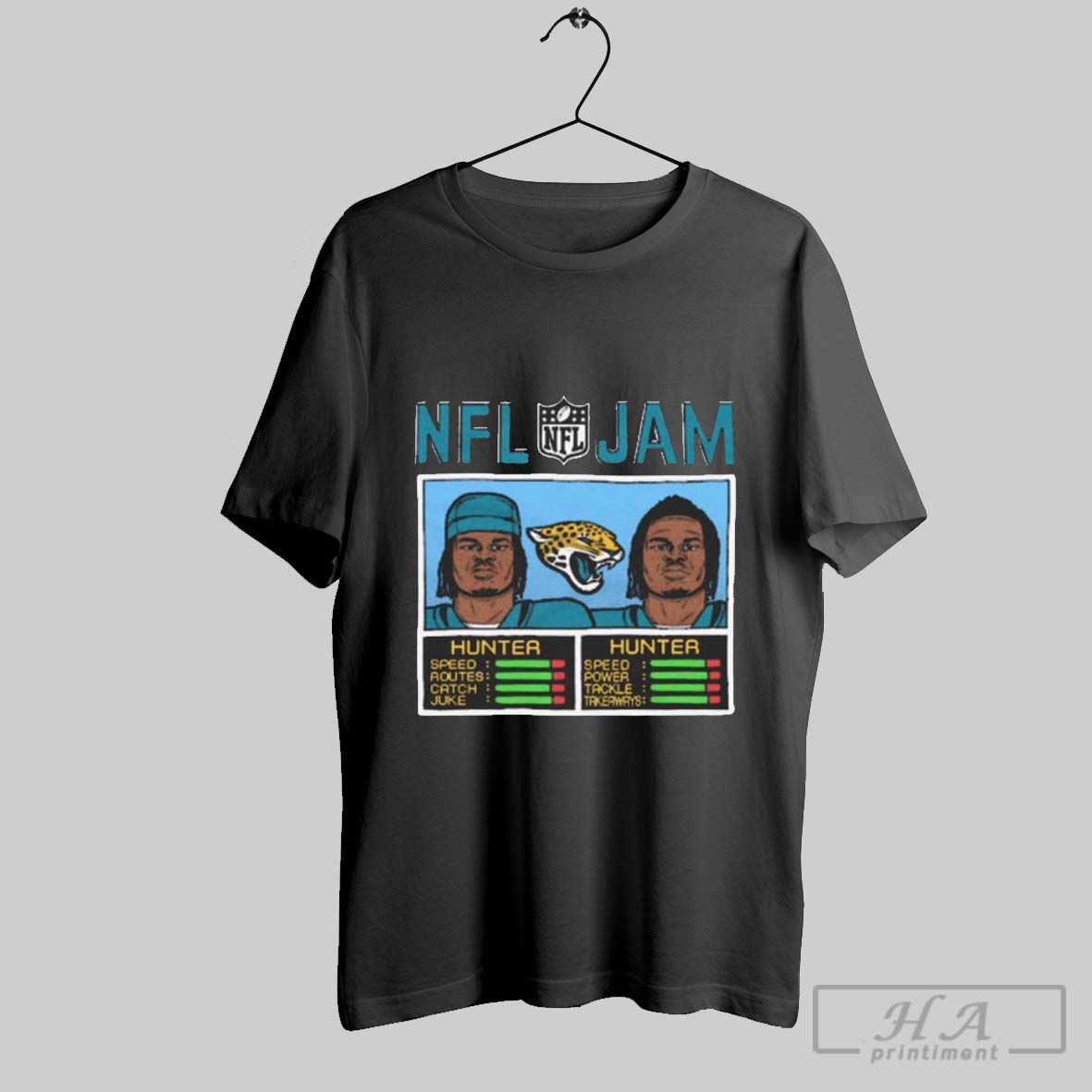 Official Nfl Jam Jacksonville Jaguars Travis Hunter 2025 Rookie Twoway Football Player Graphic T Shirt