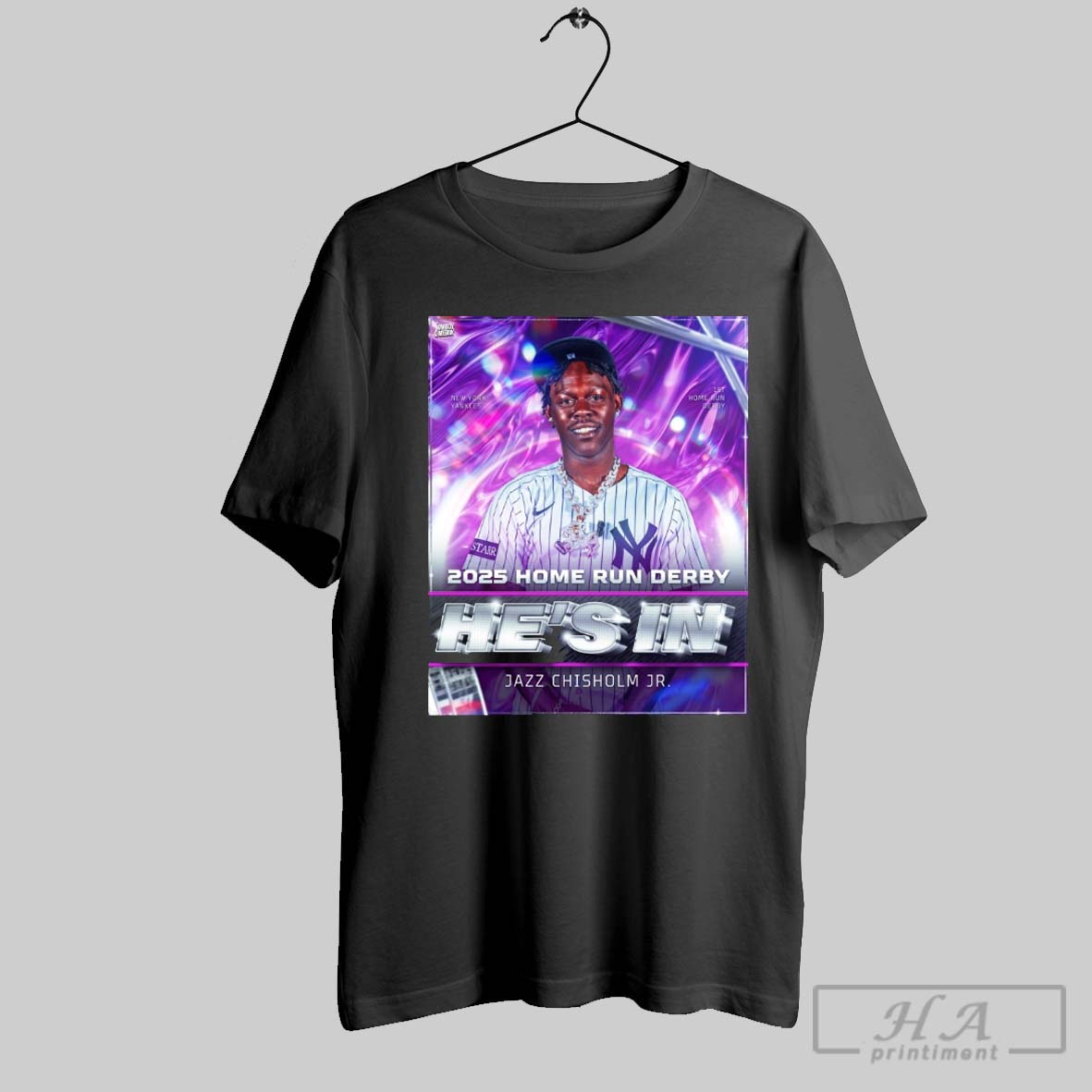 Official New York Yankees Jazz Chisholm Jr 1st Home Run Derby 2025 Home Run Derby Hes In Poster T Shirt