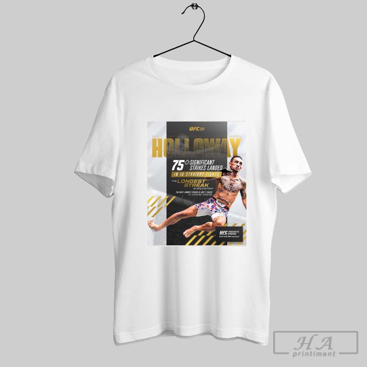 Official Ufc 318 Max Holloway 75 Significant Strikes Landed In 16 Straight Fights The Longest Streak In Ufc History Poster T Shirt