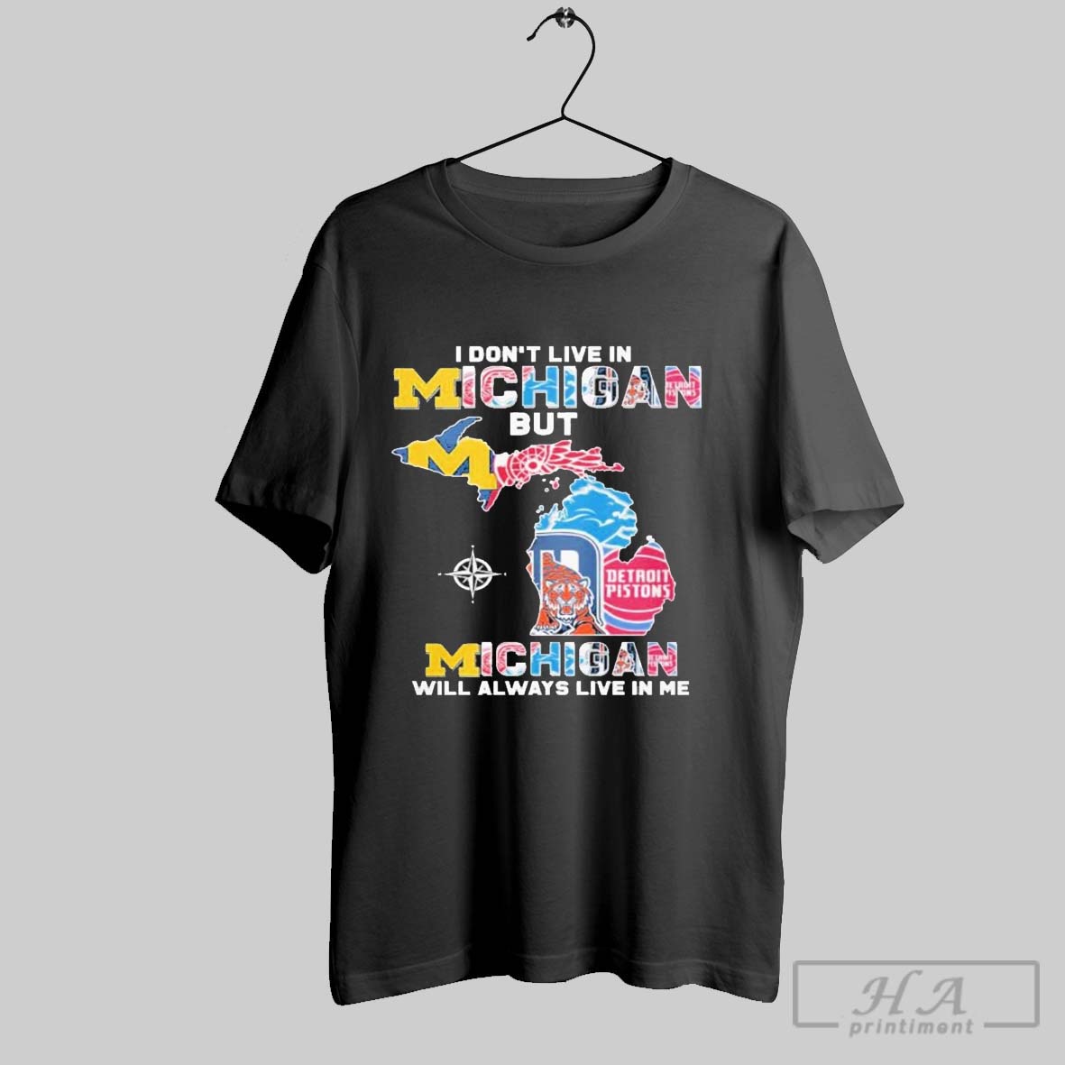 Original I Dont Live In Michigan But Michigan Will Always Live In Me Logo Shirt