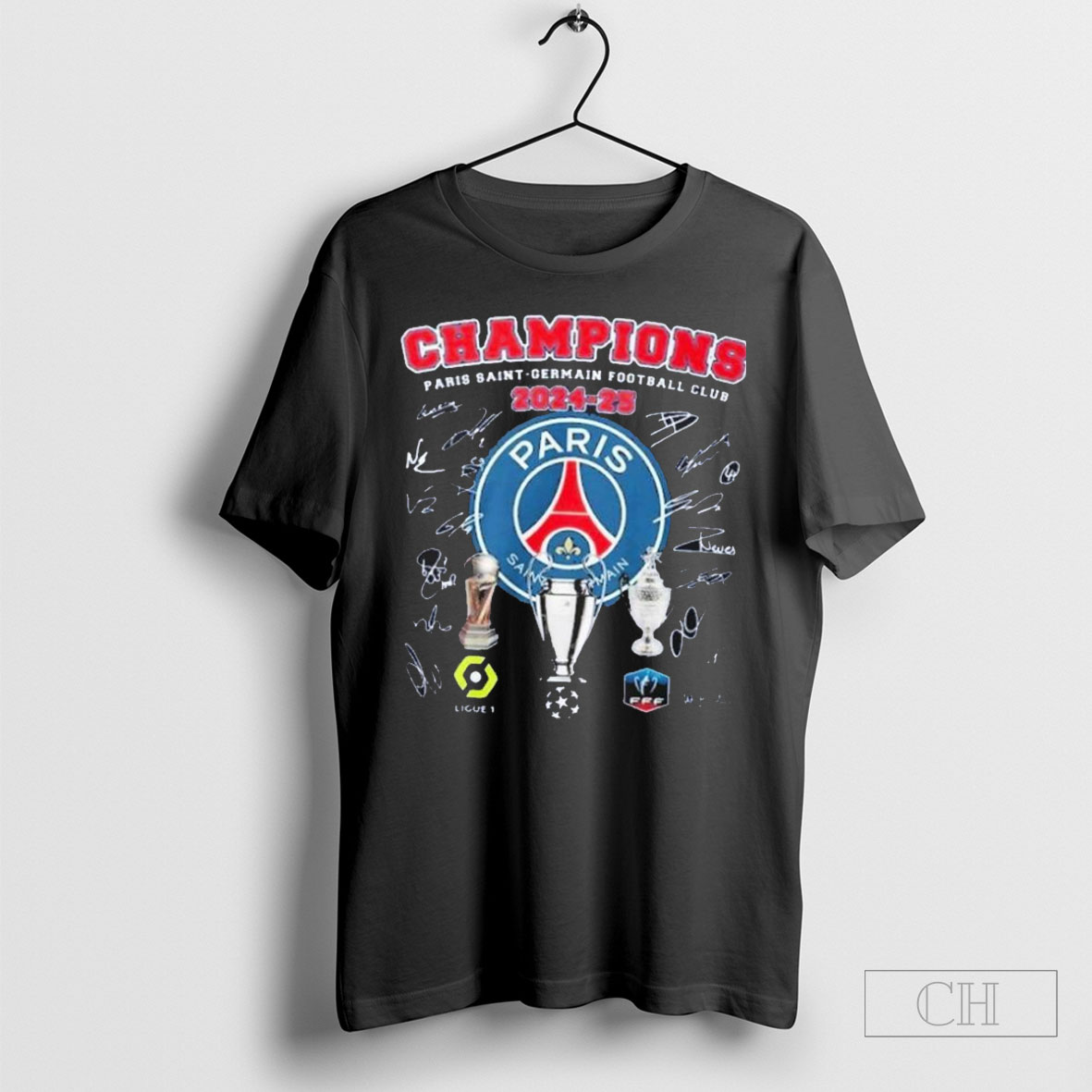 Paris Saint Germain Football Club Champions 2024 25 Signatures T Shirt