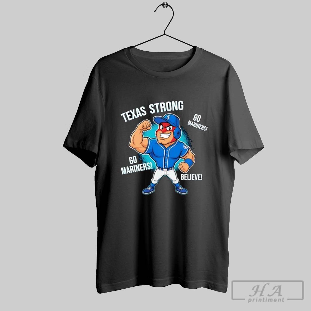 Seattle Mariners Texas Strong Mariner Moose Mascot Cartoon Shirt