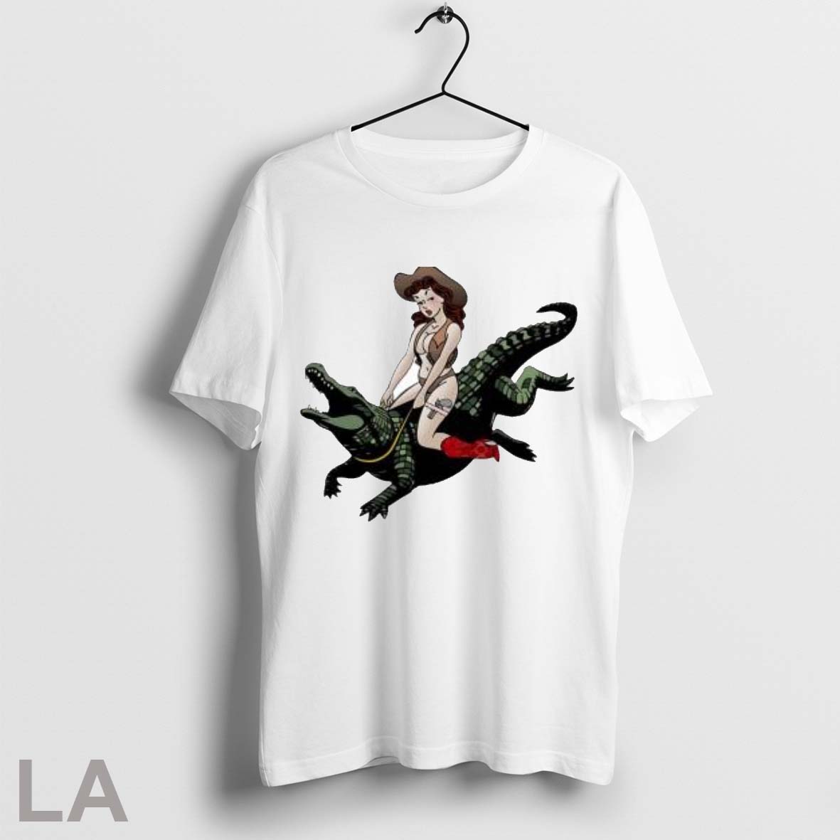 Top Cowgirl Riding An Alligator T Shirt Sweatshirt Hoodie Shirt
