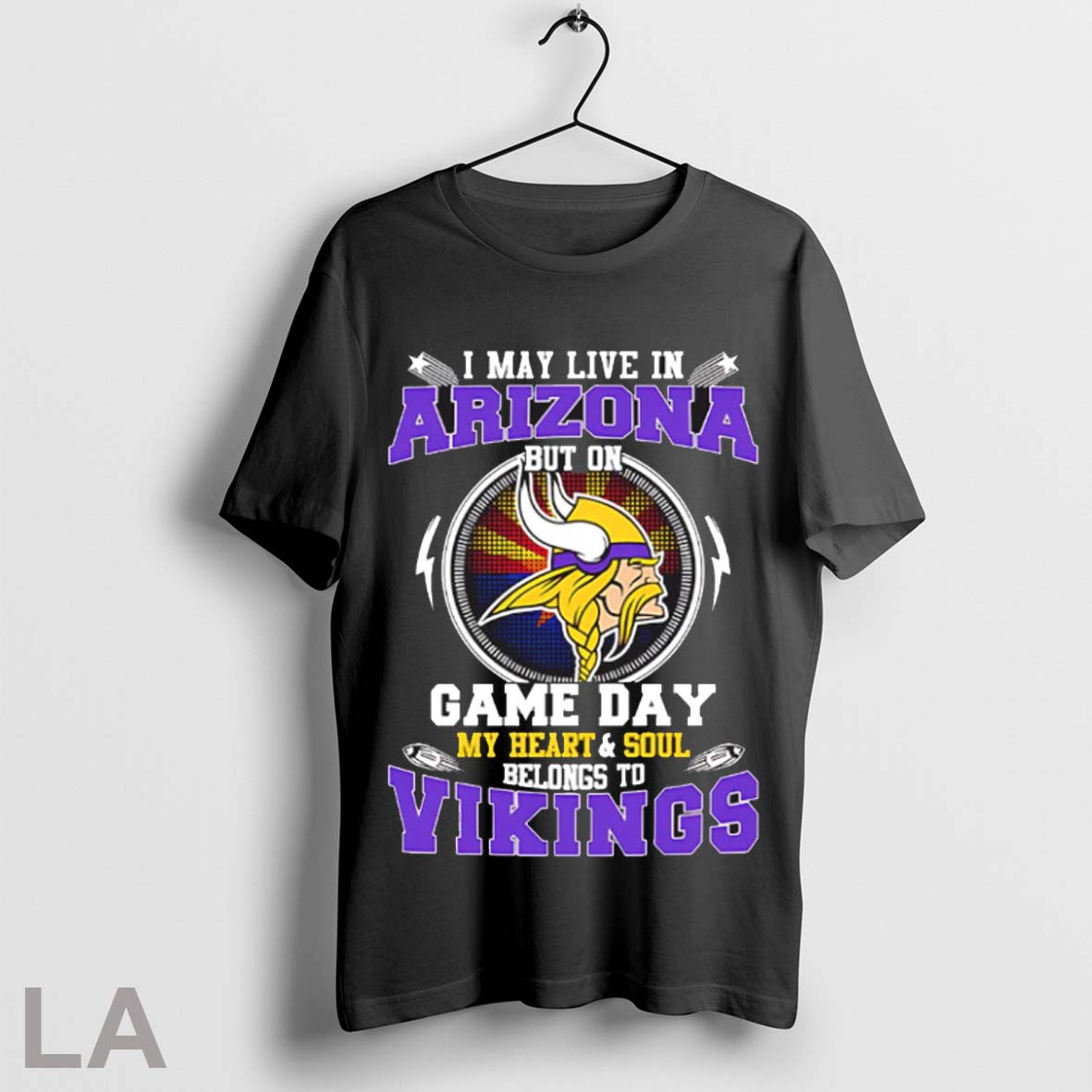 Top I May Live In Arizona But On Game Day My Heart Soul Belongs To Minnesota Vikings T Shirt Sweatshirt Hoodie Shirt