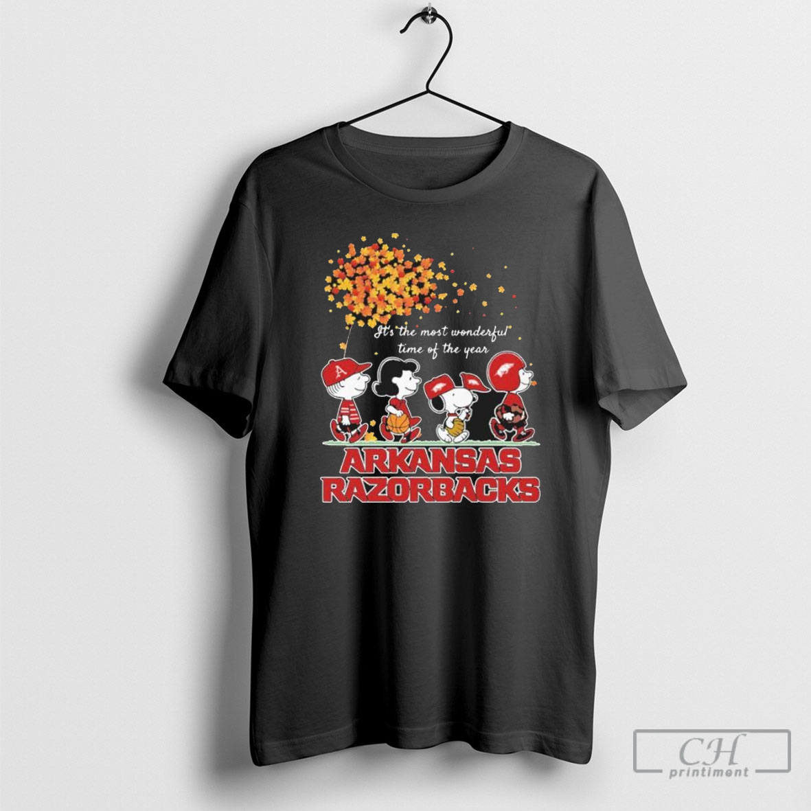 Arkansas Razorbacks And Peanuts Characters Its The Most Wonderful Time Of The Year Shirt