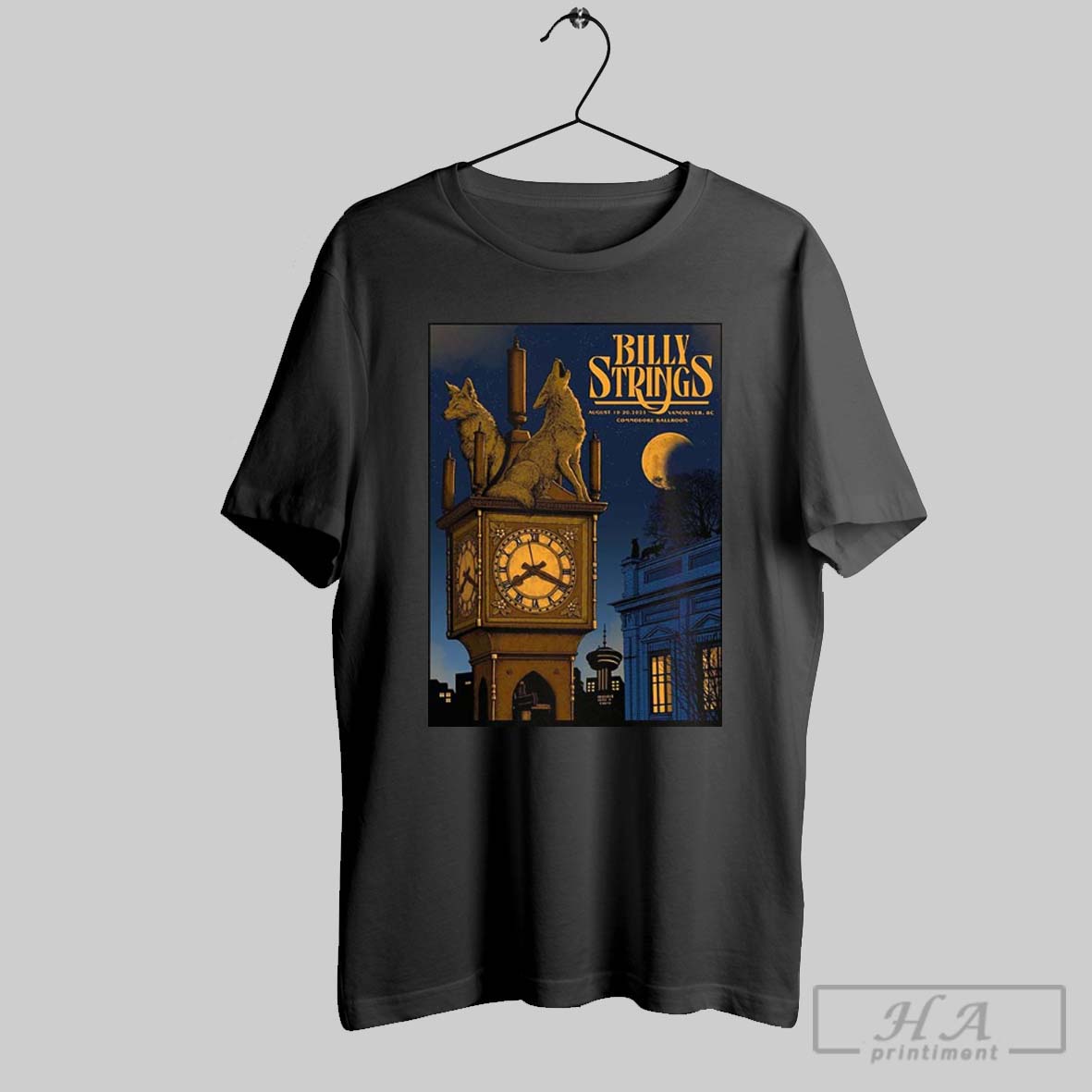 Billy Strings Concert Poster At Commodore Ballroom In Vancouver Bc On August 19 20 2025 Dual Night Artwork Wolves And Clock Unisex T Shirt