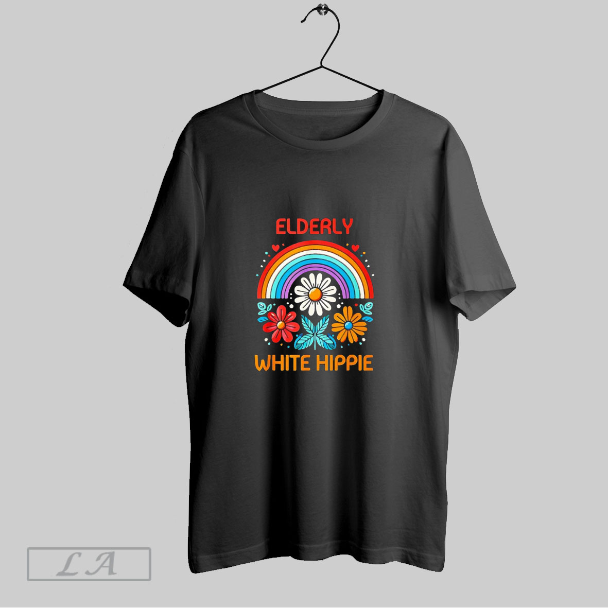 Elderly White Hippie Rainbow Flower Shirt