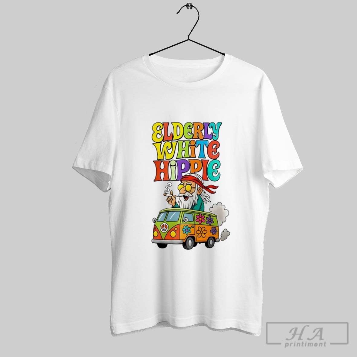 Elderly White Hippie Colorful Groovy Sublimation Art Funny Shirt