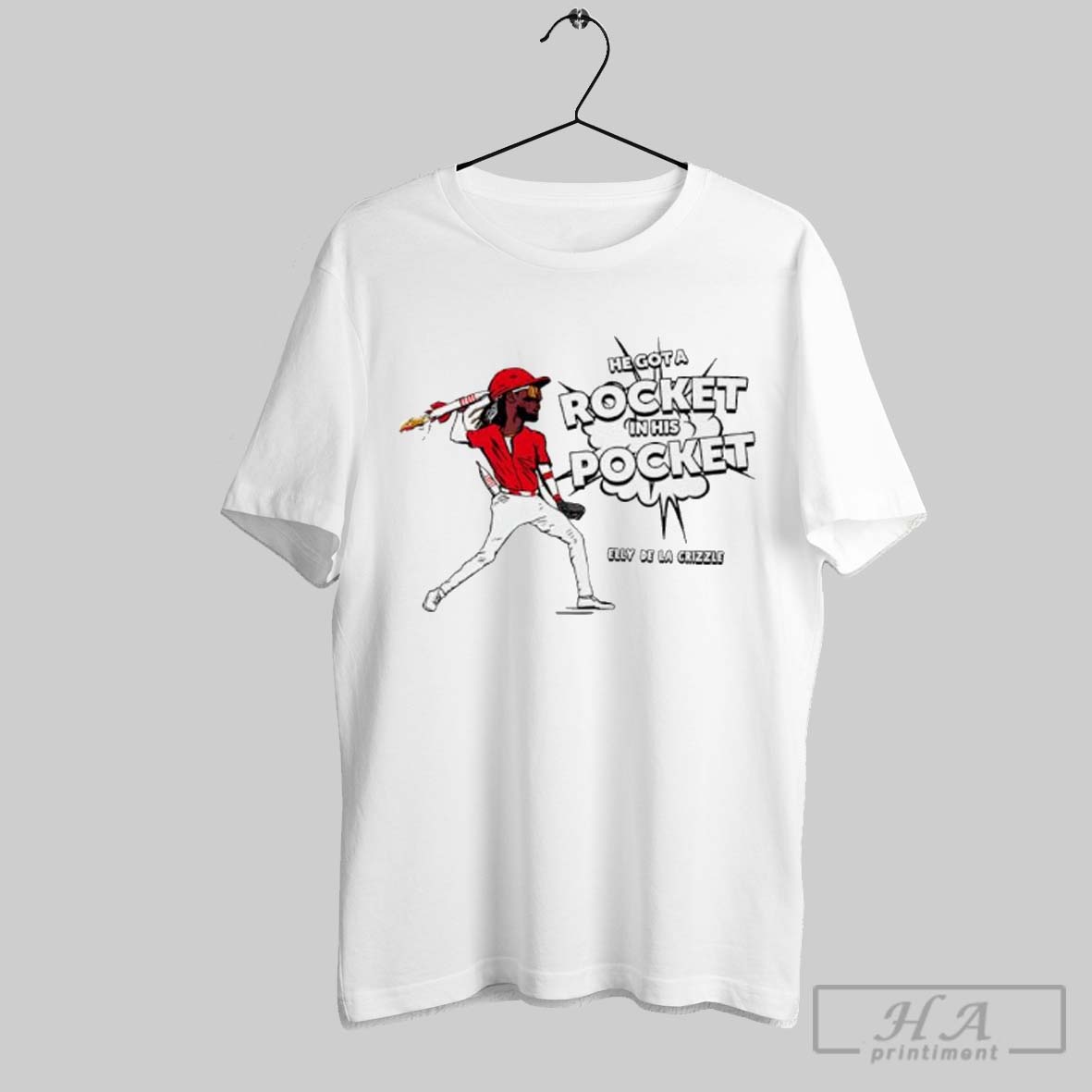 Elly De La Crizzle Cincinnati Reds Baseball Hes Got A Rocket In His Pocket Funny Graphic Shirt