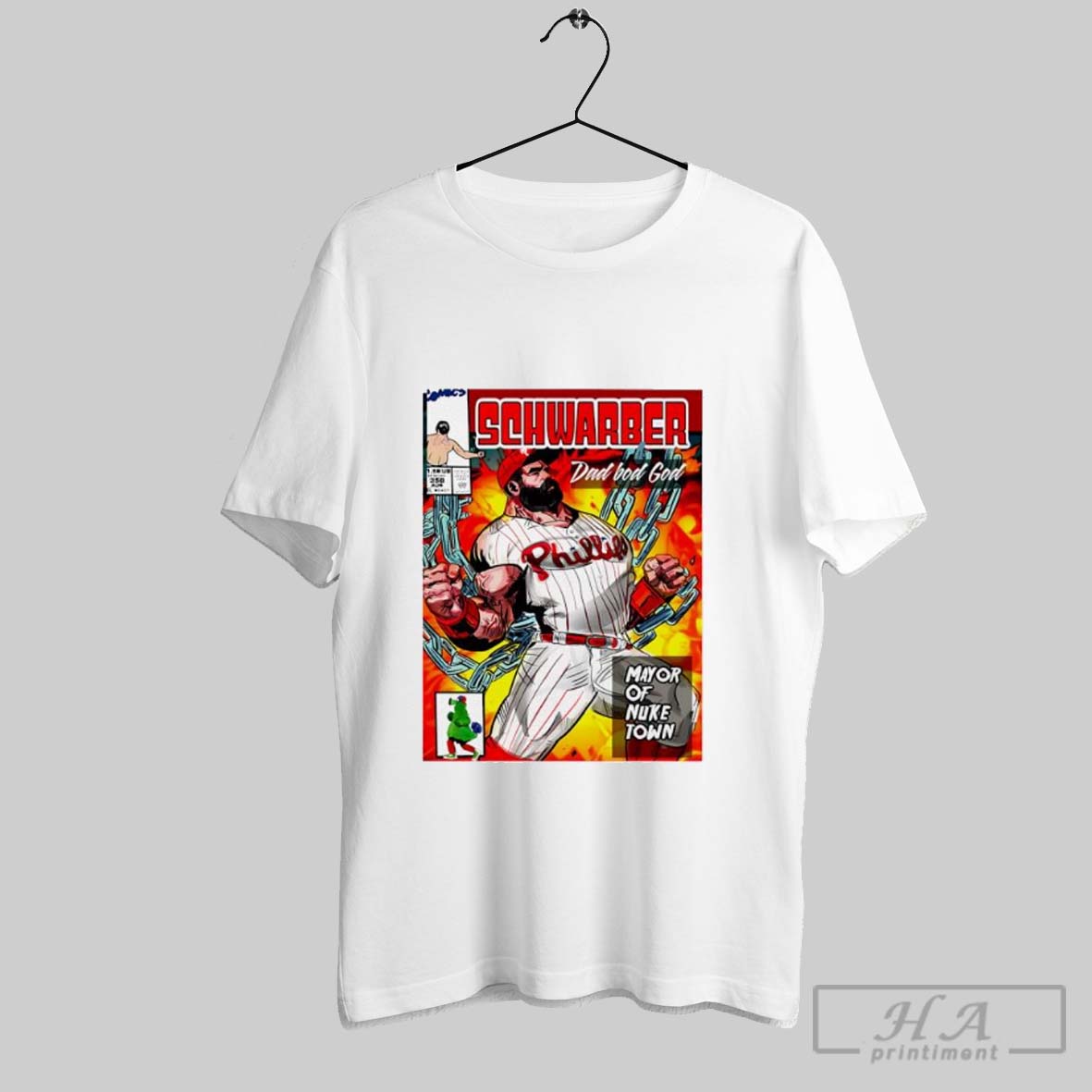 Kyle Schwarber Philadelphia Phillies Dad Bod God Mayor Of Nuke Town Power Hitter Hero Comic Shirt