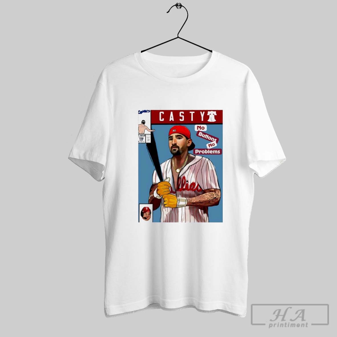 Nick Castellanos Philadelphia Phillies Casty No Buttons No Problems Comic Shirt