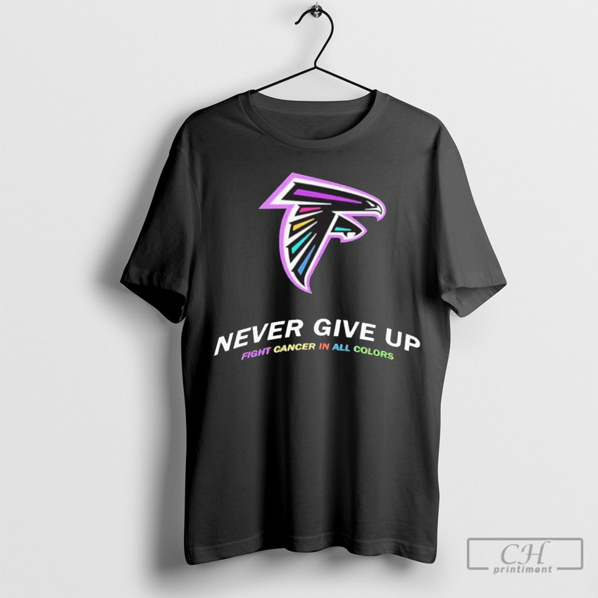 Official 2025 Atlanta Falcons Never Give Up Fight Cancer In All Colors T Shirts