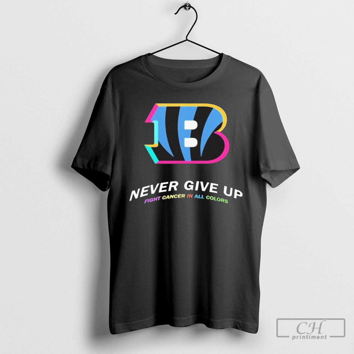 Official 2025 Cincinnati Bengals Never Give Up Fight Cancer In All Colors T Shirts