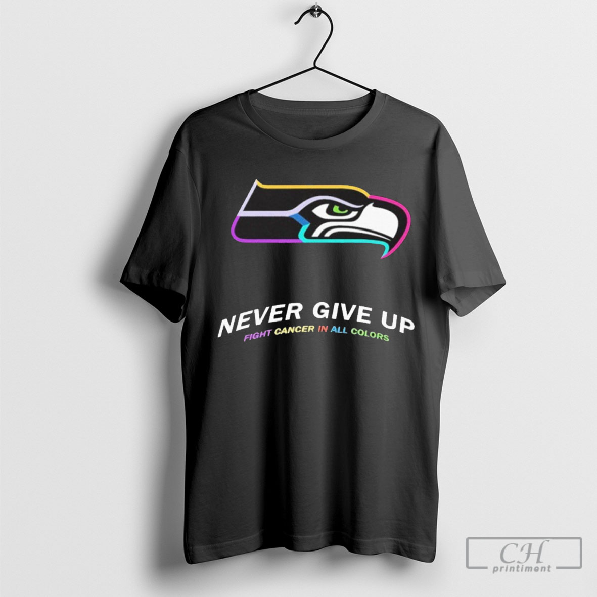 Official 2025 Seattle Seahawks Never Give Up Fight Cancer In All Colors T Shirts