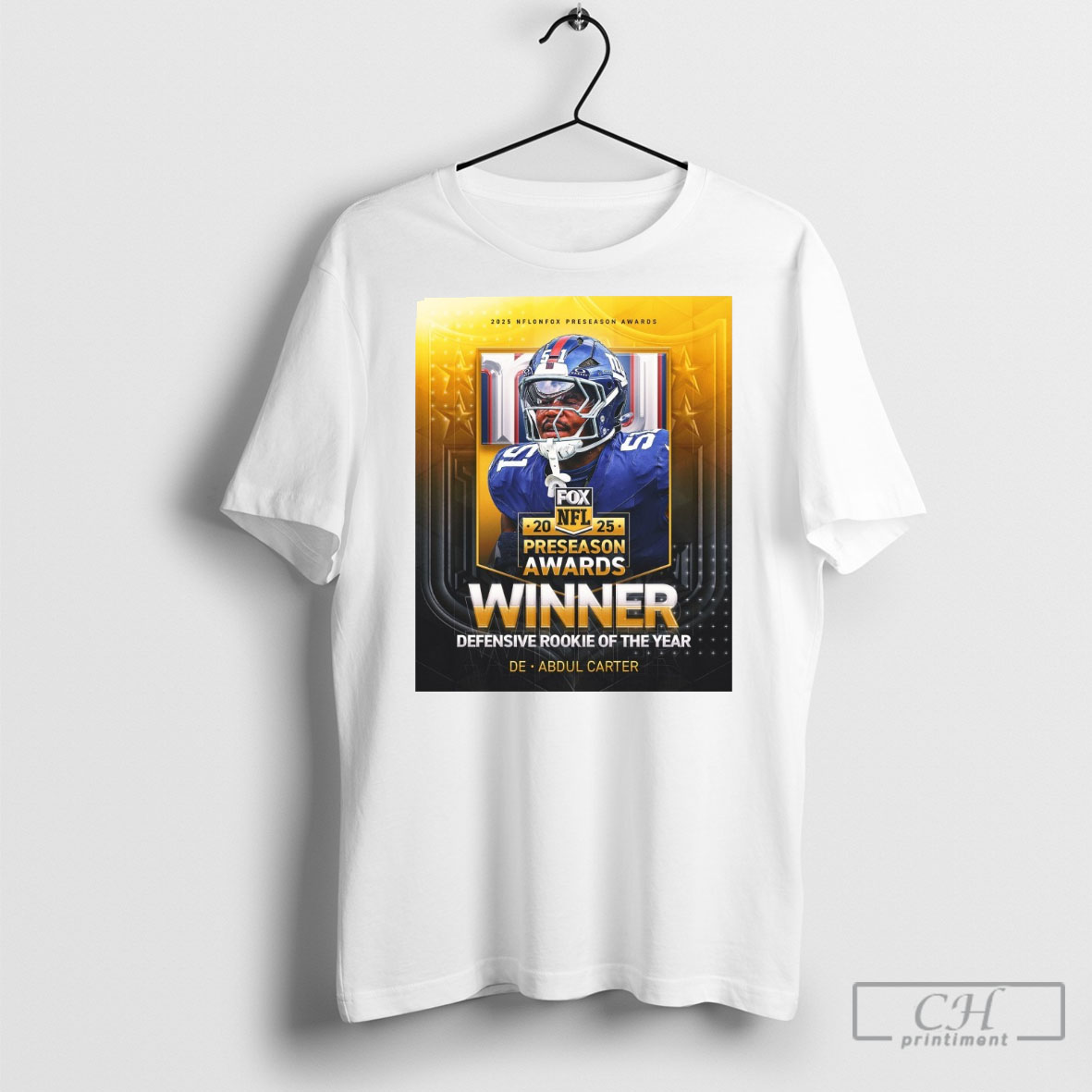 Official Abdul Carter New York Giants 2025 Nfl On Fox Preseason Awards Winner Defensive Rookie Of The Year Poster Sweater Shirt