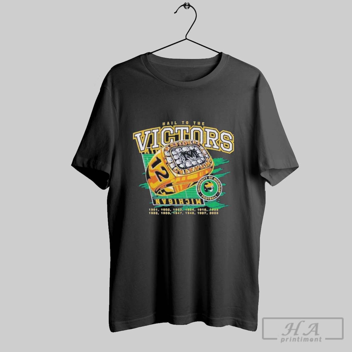 Official Michigan Wolverines Hail To The Victors 12 Time National Champions Ring Shirt