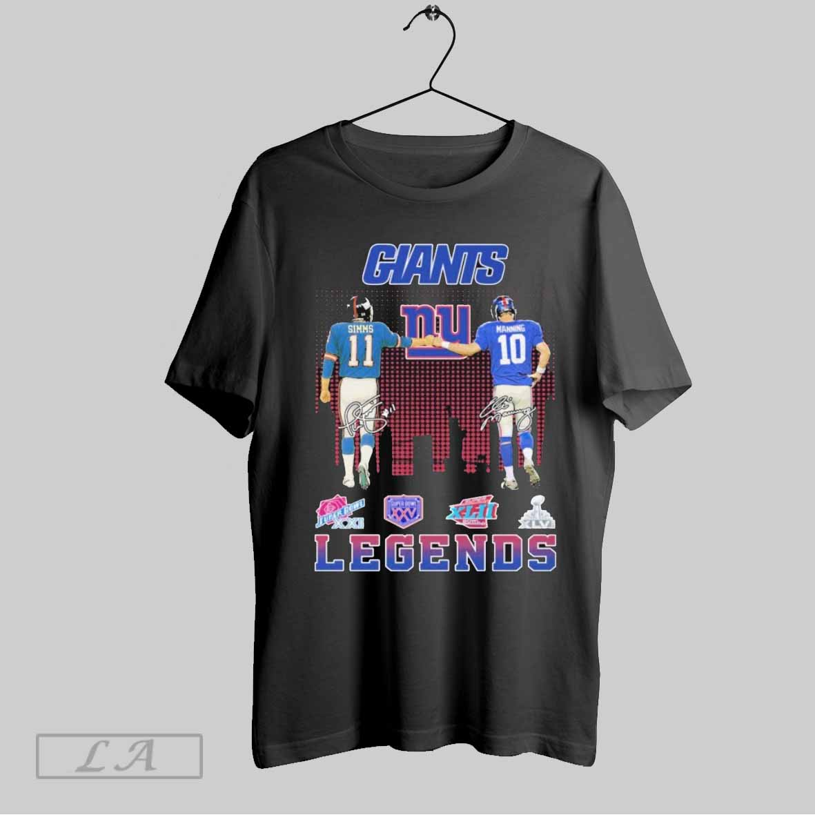 Official Phil Simms And Eli Manning New York Giants Legends Skyline T Shirts Shirts
