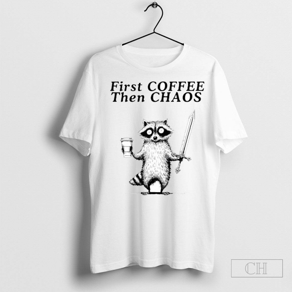Official Raccoon First Coffee Then Chaos Vintage Tee Sweatshirt Shirt
