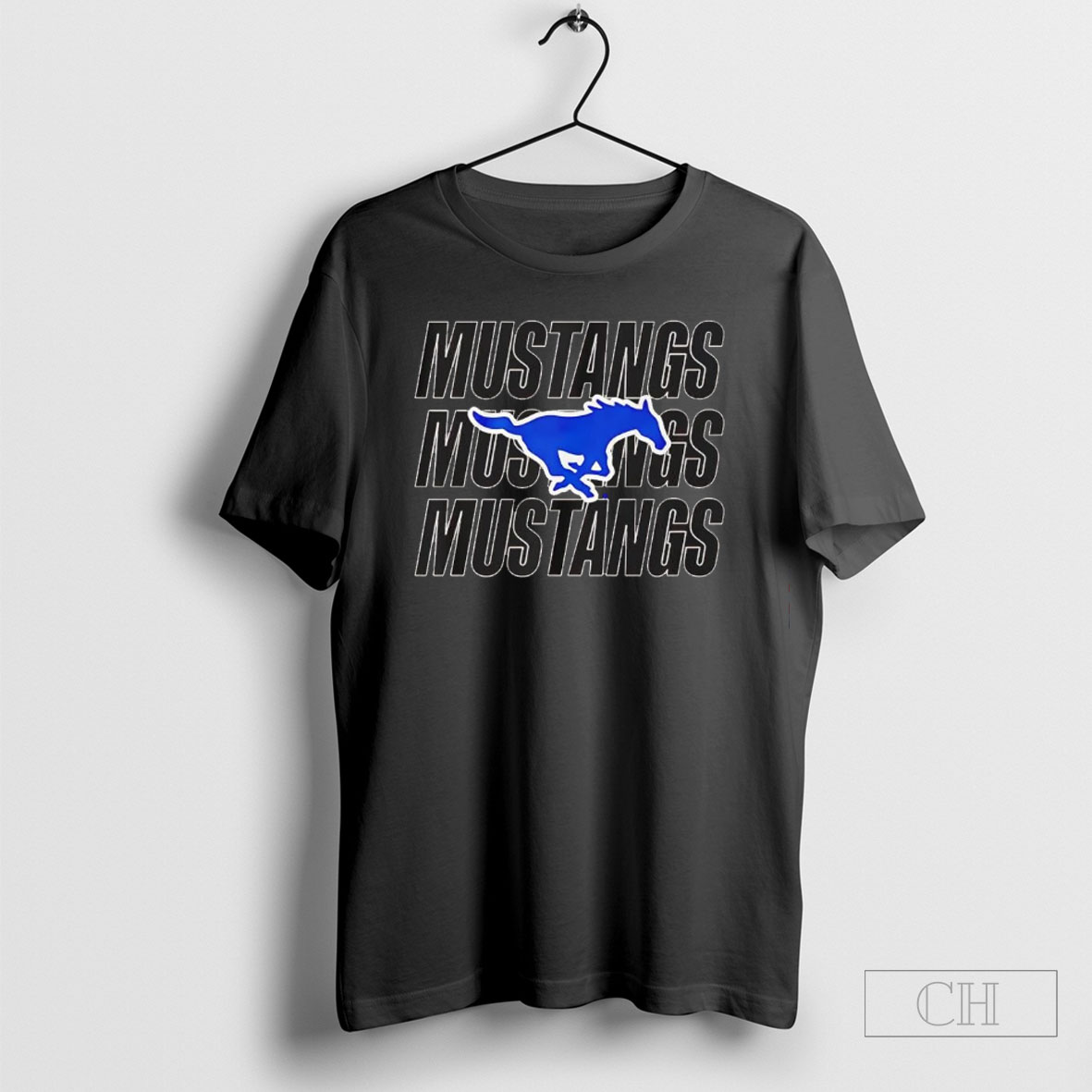 Official Smu Mustangs Repeating Wordmark Sweater Tee Shirt