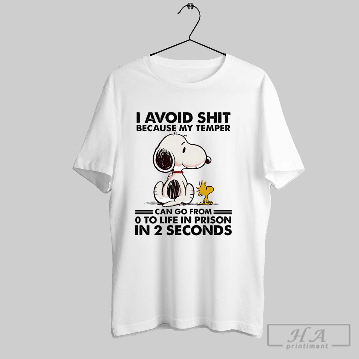 Official Snoopy And Woodstock I Avoid Shit Because My Temper Can Go From 0 To Life In Prison In 2 Seconds Tee Shirt