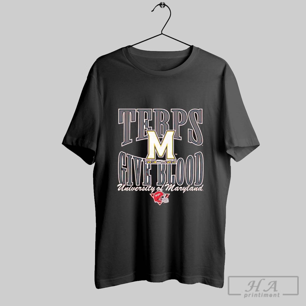 Official Terps Give Blood University Of Maryland Terrapins Football Helmet Logo Tee Shirt