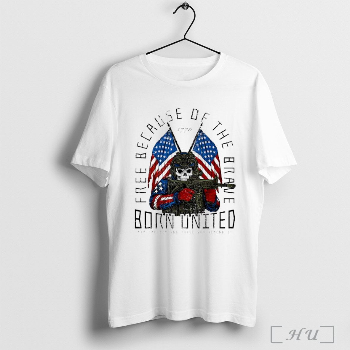 Officials Free Because Of The Brave Born United For Freedom And Those Defender It 1776 Skeleton Flag T Shirt Sweatshirt