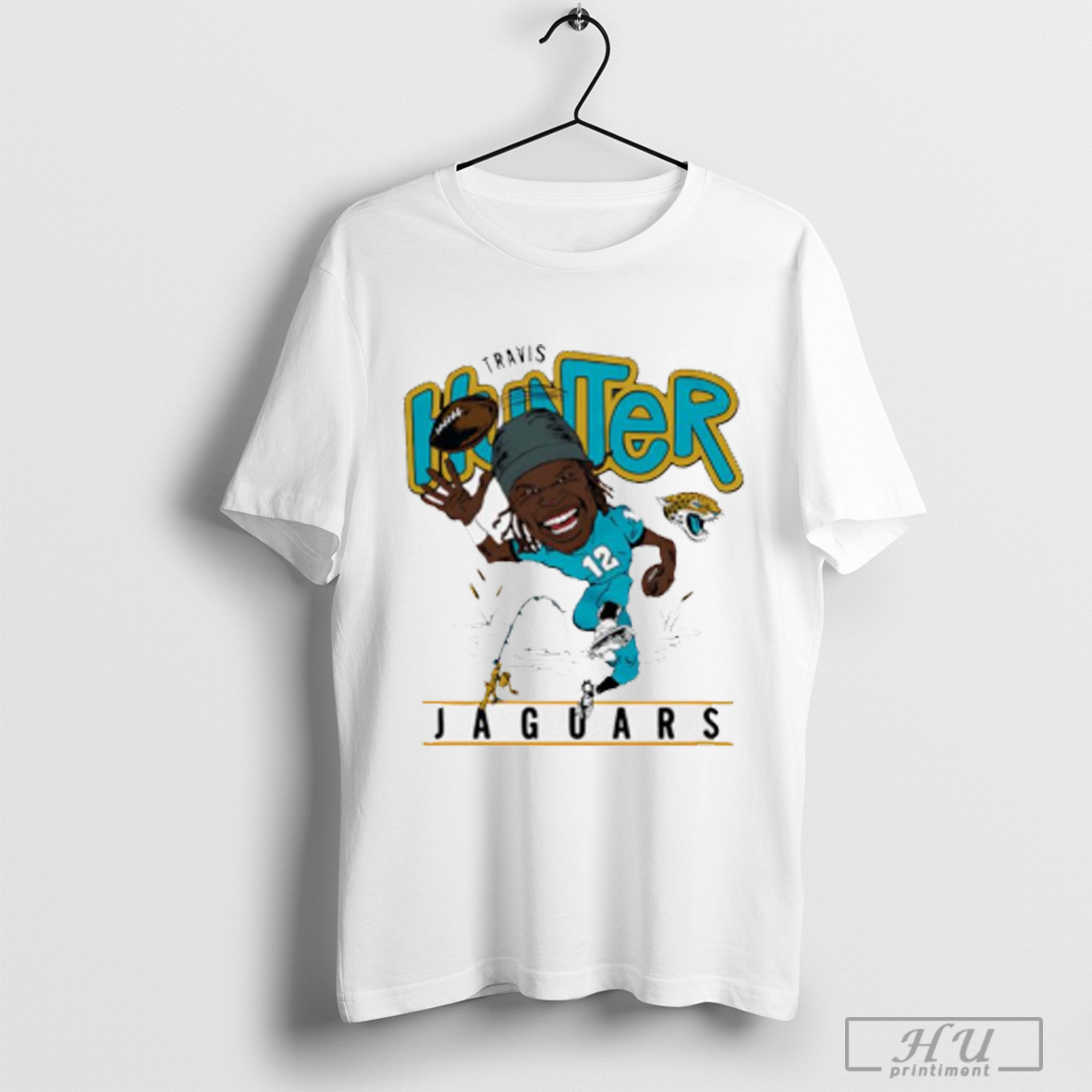 Officials Jacksonville Jaguars Travis Hunter Homage Teal 2025 Nfl Draft Caricature Player Graphic T Shirt Sweatshirt